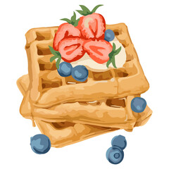 Sticker - Vectorized waffles topped with berries sticker overlay design element