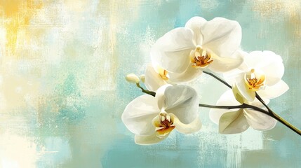 Poster - White orchid flowers in a handmade watercolor style