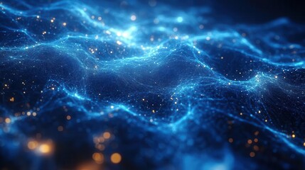 abstract 3d visualization of machine learning process interconnected nodes data streams and ai symbols floating in virtual space futuristic blue and white color scheme with glowing elements