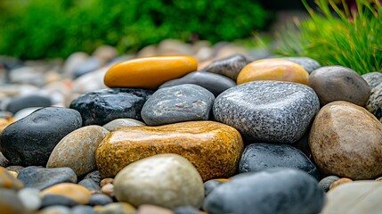 An arrangement of natural stones that are well arranged and made to look beautiful for artistic purposes photographed on Monday afternoon in the front yard of one of the houses in our  : Generative AI