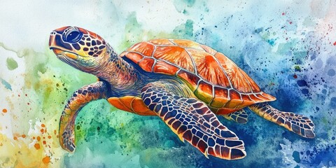 Poster - Watercolor painting of a turtle