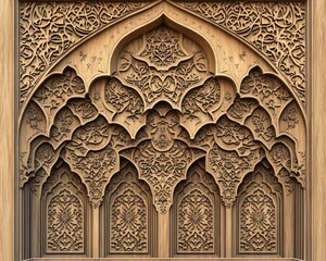 Detailed line art illustration of a wooden pattern from a mosque showcasing intricate designs and craftsmanship