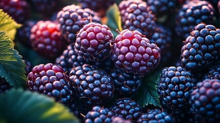 Poster - Many tasty ripe blackberries as background closeup : Generative AI