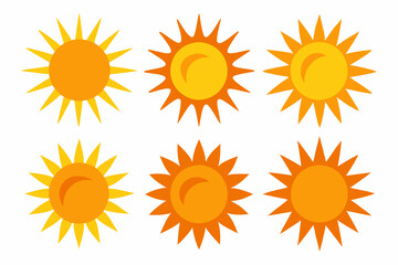 Wall Mural - 
Sun icon set. Yellow sun star vector clip art collection. Summer, sunlight, sky. Vector illustration
