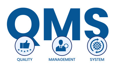 QMS - Quality Management System acronym. Business concept background. Vector illustration with keywords and icons. lettering illustration with icons for banner, flyer, landing page