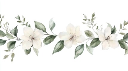 Poster - White floral garland in watercolor style