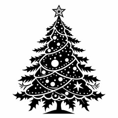 Christmas tree silhouette vector illustration, New Year Xmas tree icon on white background