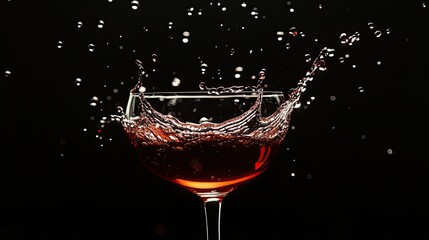 Wall Mural - Wine glass with red wine splashing in a dark background.