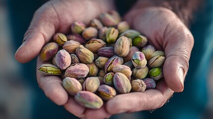 Aufkleber - Fresh Gaziantep pistachios in mans hand High quality photo : Generative AI