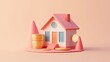 © fotofabrika - A pink model house surrounded by stacks of coins on a pink background illustrating home investment and savings concepts