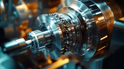 Poster - Metal machine tools industry CNC turning milling factory processes steel turbine part process : Generative AI