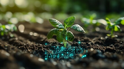 Poster - agricultural growth concept It has both the benefits of soil and plants Including the use of artificial intelligence agriculture technology in 5G Industry 40 technology that needs to b : Generative AI