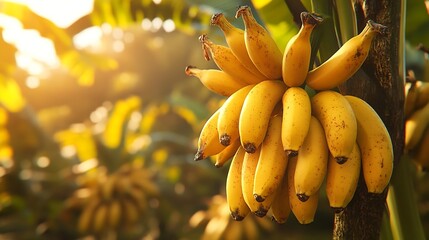 Wall Mural - Sweet banana harvest theme Banana tree on farm : Generative AI