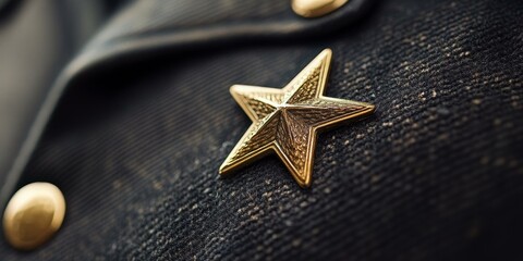 Gold star pin on black fabric.