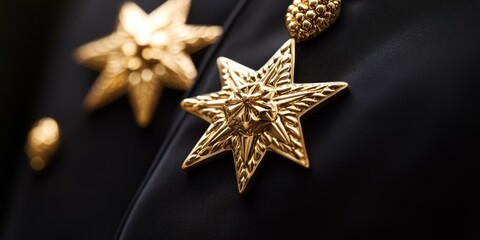 Two gold stars on black fabric.