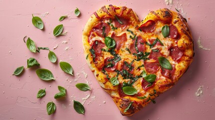 Heart-shaped Pizza on Pink Surface