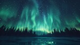 Green Northern Lights in Starry Sky