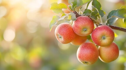 Aufkleber - Ripening apples on apple tree branch on warm summer day Harvesting ripe fruits in an apple orchard Growing own fruits and vegetables in a homestead Gardening and lifestyle of selfsuffi : Generative AI