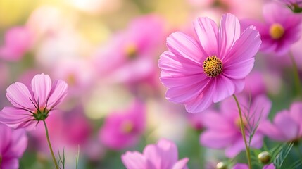 Poster - Cosmos flowers blooming in gardenpink cosmos flower blooming in the fieldPink Cosmos bipinnatus or Mexican aster : Generative AI
