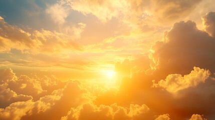 Poster - Morning sky clouds Background with orange yellow sunrise and golden sky in summer : Generative AI