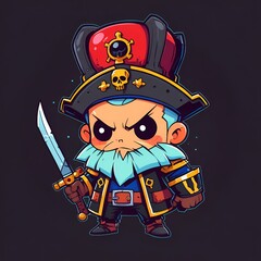 Poster - Cartoon Pirate Captain with Sword