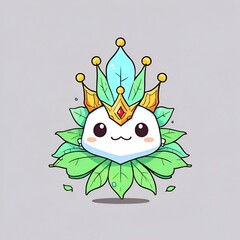 Sticker - Cute Cartoon Character Wearing a Crown and Green Leaves