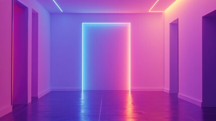 Poster - Contemporary illuminated interior featuring a vacant frame 3D rendering