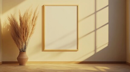 Wall Mural - 3D rendering of a minimalist style frame on a wall composition as a concept