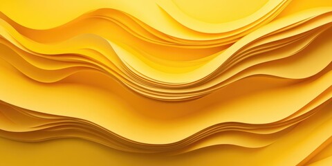 Fototapete - 3D rendering of an abstract horizontal banner featuring wavy lines with shadows in yellow hues