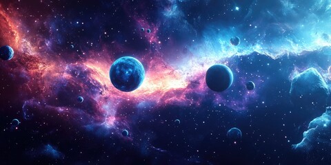 Aufkleber - 2D illustration in cartoon drawing style featuring a 3D rendering set in deep interstellar space showcasing stars planets moons and a variety of imaginative science fiction backdrops Cosmic art wit