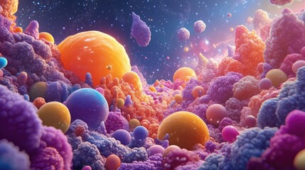 Aufkleber - Cosmic Voyage in a 3D cartoon rendering