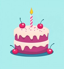 Canvas Print - Flat vector illustration of a birthday cake, with a simple design in a cute cartoon style.