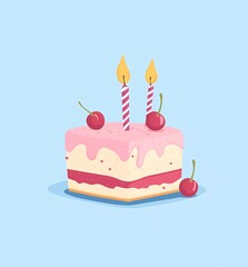 Canvas Print - Flat vector illustration of a birthday cake, with a simple design in a cute cartoon style.