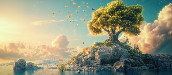 Poster - Concept of creation in a 3D cartoon rendering Mixed media