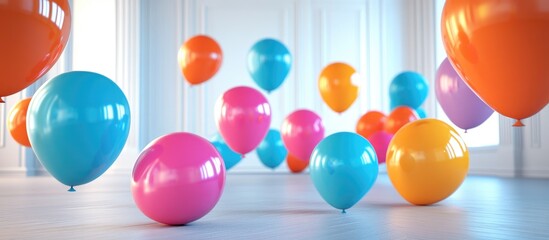 Poster - Vibrant Collection of Balloons for Celebrations and Events in an Indoor Setting 3D illustration 3D rendering