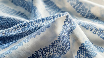 Poster - Exquisite hand painted geometric fabric features a delicate blue decorative design with a continuous argyle pattern creating a whimsical and artistic appeal