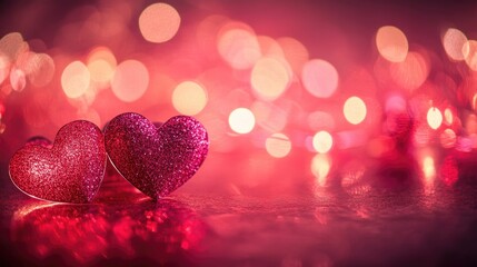 Pink hearts illuminated against a red backdrop for Valentine s Day