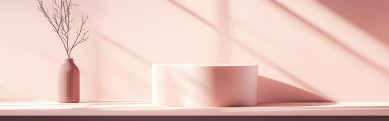 Fototapete - Product display in a minimalist pink studio setting featuring 3D rendering