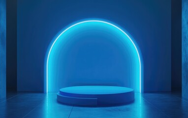 Poster - Abstract blue background minimalist podium mockup for modern stage display or showcase 3D rendering