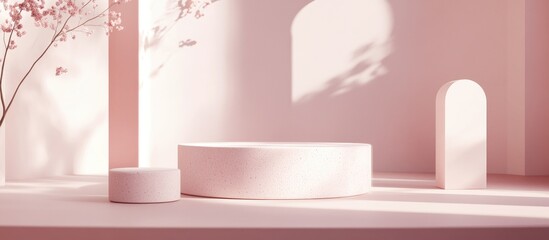 Poster - Abstract geometric shapes in pastel colors for minimalist design suitable for cosmetic or product display podium in 3D render