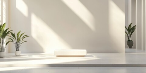 Poster - Geometric podium in a 3D rendered architectural interior setting
