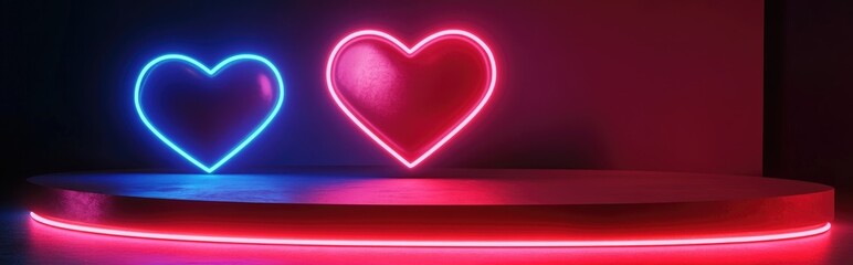 Poster - Valentine s Day stage podium mockup featuring heart themed product display in a 3D render