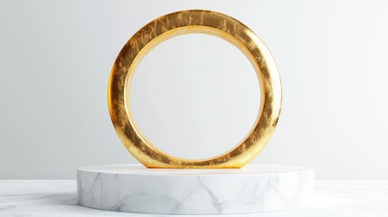 Poster - Gold glossy user symbol removed from white marble podium Contemporary icon for website social media presentation and design template element 3D render