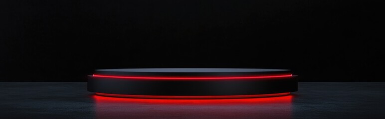 Aufkleber - Black podium with red light emission on a dark background for advertising display 3D rendering