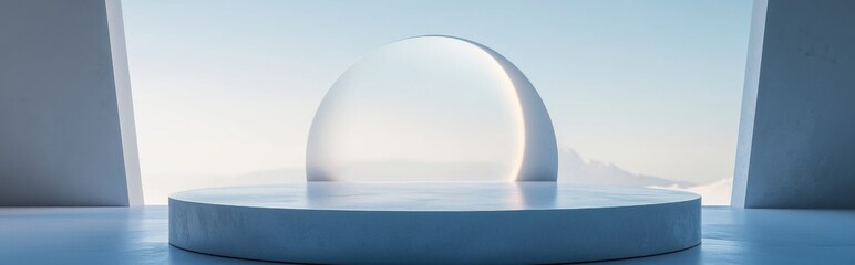 Poster - Minimalist abstract backdrop with pedestal 3D illustration and rendering