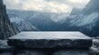 © The Little Hut - Mountain empty granite podium Blank stone table top background for presentation products Gray rock pedestal horizontal banner Mountains scene : Generative AI