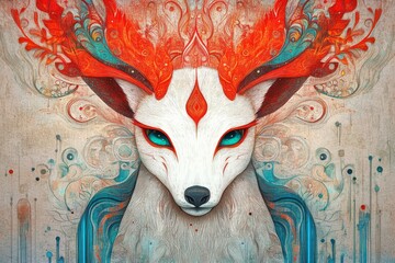 Wall Mural - Mystical Fox with Fiery Horns