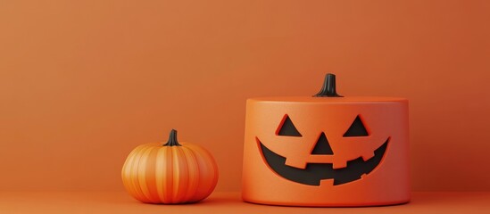 Aufkleber - Halloween themed product mockup featuring a 3D orange podium and a pumpkin in a rendered illustration
