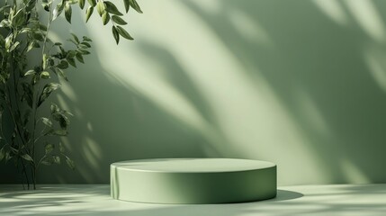 Poster - Minimalist 3D green podium against a studio backdrop Abstract geometric shape illustration for showcasing organic and eco friendly products