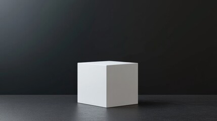 Poster - Minimalist white cube pedestal for showcasing products Square frame mockup Black background display 3D rendered illustration